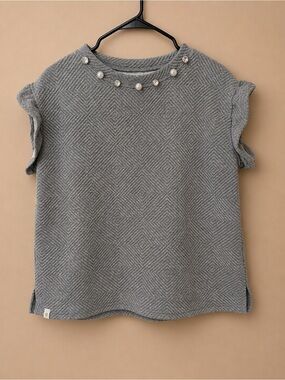Simply Southern Gray Quilted Short Sleeve Top with Pearl Accents